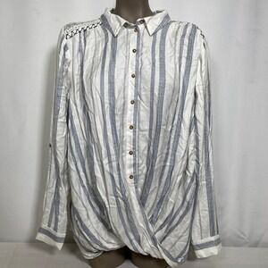Vintage America Blues Roadtrip Stripe Mackenzie Lace Back Wrap Top Womens 1X NEW